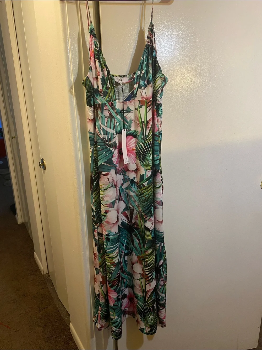 NSR Tropical Floral One-Piece in Green and Pink Dress